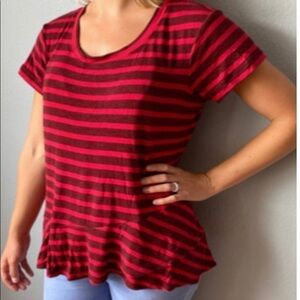CAbi Sweet Talk Red and Black Striped Ruffle Top T Shirt Top Size S Style 3631